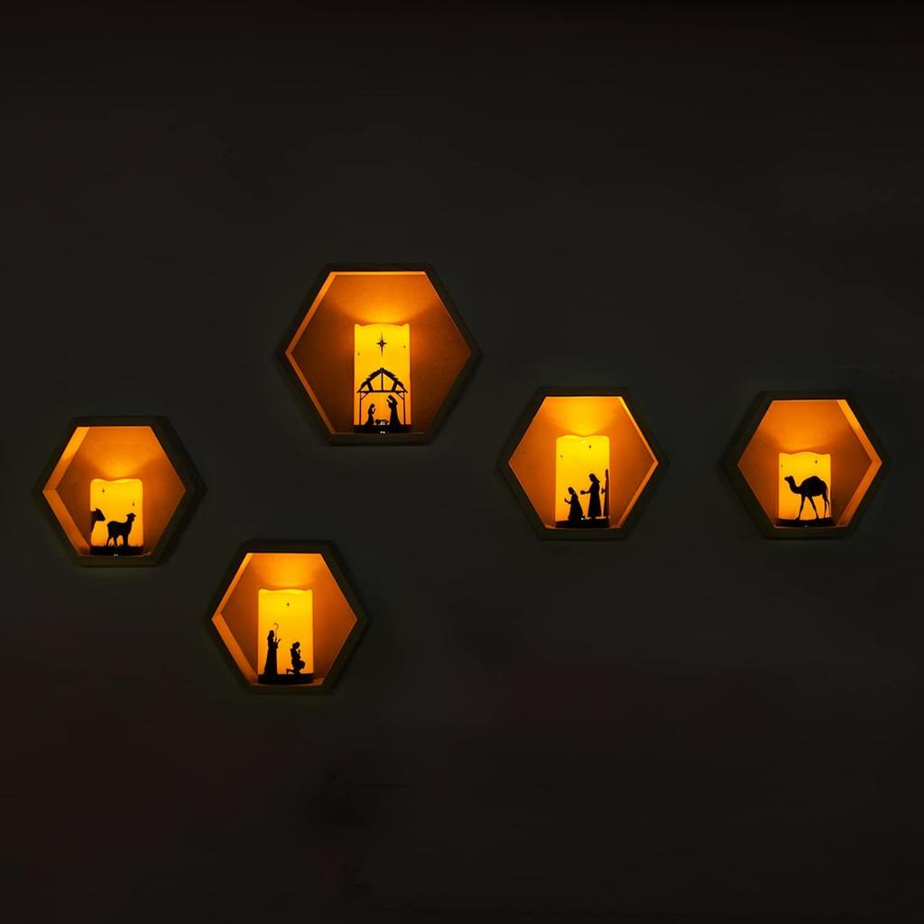 Homemory Flameless Christmas Nativity Scene Candles, Battery Operated LED Pillar Religion Candles, Nativity Sets Indoor Outdoor Decorations for Xmas