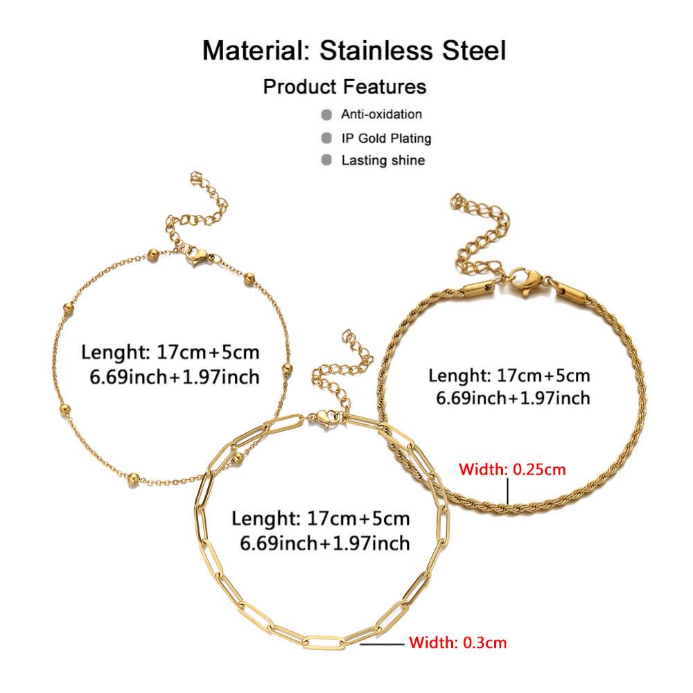 Minimalist Stainless Steel Paperclip and Bead Chain Bracelet Set