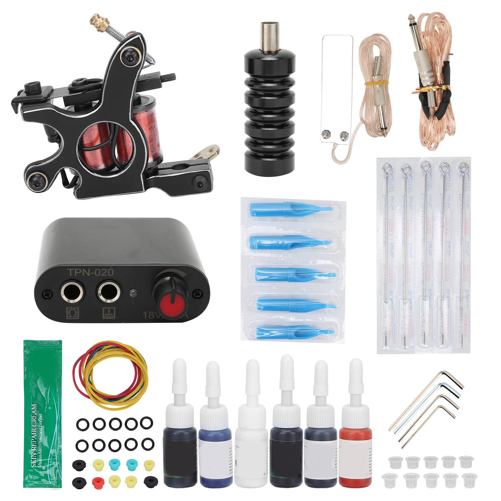 

Complete Tattoo Machine Kit Power Supply Needles Tips Handles Tattoo Supplies for Beginners EU Plug