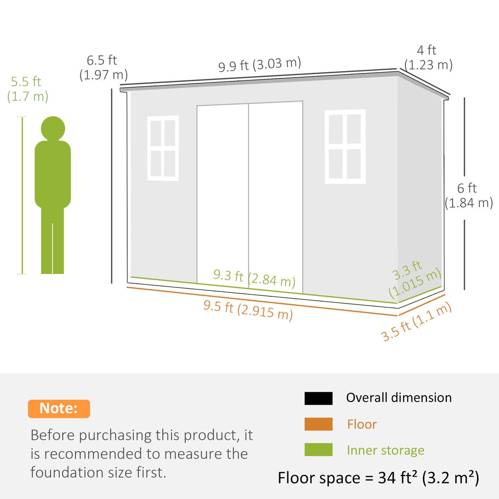 10 X 4 Ft Resin Garden Shed, Outdoor Storage Shed with Floor, Windows, Lockable Doors and Vents, Grey