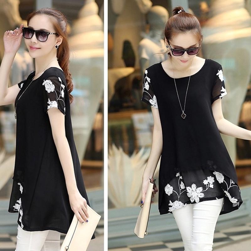 Elegant Summer Women's Short Sleeve Round Neck Chiffon Dress In Various Sizes