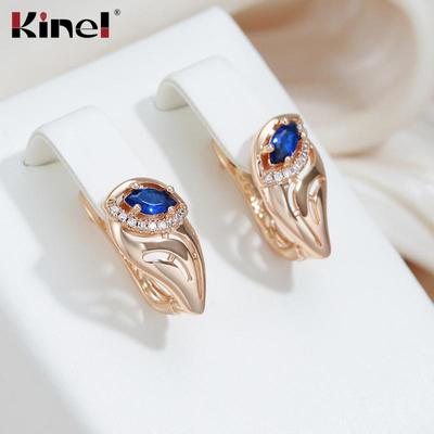 Orecchini pendenti con acqua blu Kinel in oro rosa da donna