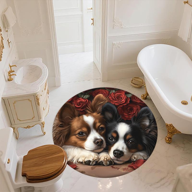 Papillon and Rose Pattern Round rug,Carpet Rug for Living Room Bedroom  Playroom ,Non-slip Floor Mat,Holiday Gifts and Birthday Gifts.