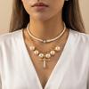 Luxury Baroque Imitation Pearl Cross Zircon Layered Necklace for Women Y2K Vintage Gold Plated Chain Choker Party Jewelry Gift