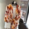 Silk Scarf Women's Summer Korean Version Versatile Thin Gauze Cotton and Linen Scarf Blue Feather Fringed Beach Towel Sun Protection Shawl
