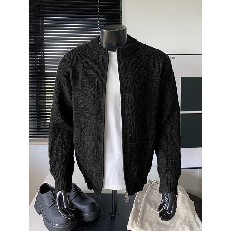 Solid Color Zipper Lantern Long Sleeve Cardigan Sweater Casual Knitted Top