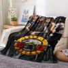 1Pc Guns&Roses Print Flannel Blanket, High quality Comfortable for All Seasons, Home Decor, Warmth and Comfort, Perfect for Gifts