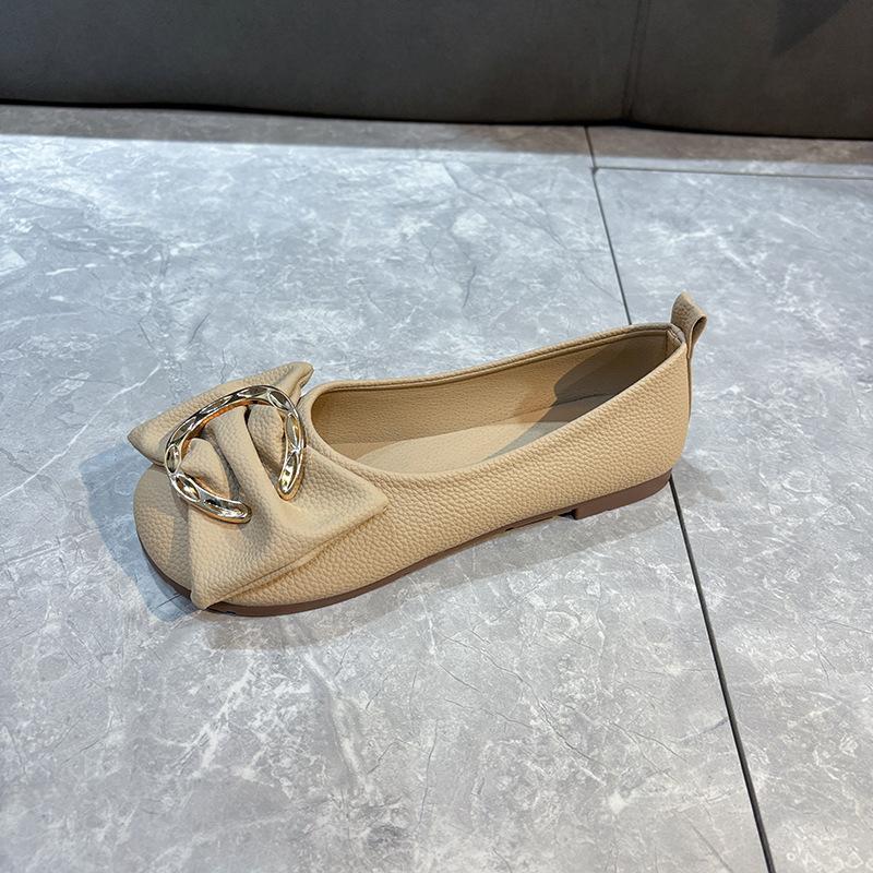 Sapatos rasos de metal com anel grande, sapatos rasos 22 novos, casuais, de sola macia, sapatos Doudou preguiçosos