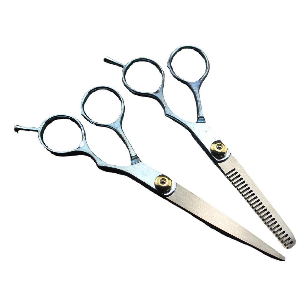 6" Galvanized Thinning Shears & Hairdressing Scissors Set with Leather Bag - Carbon Steel