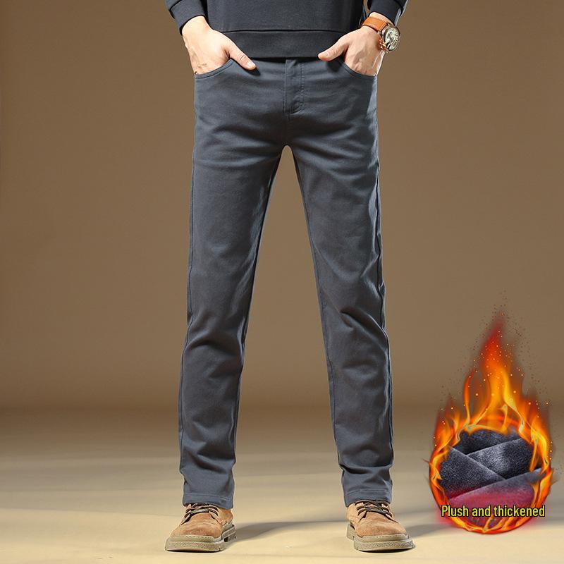 Herren 2025 Neue Herbst Slim Graue Freizeithose - High-End, Business Straight Fit, Plus Samt und Verdickt