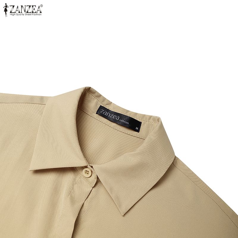 ZANZEA Women Casual Turn Down Collar 3/4 Sleeve Loose Shirt Dress