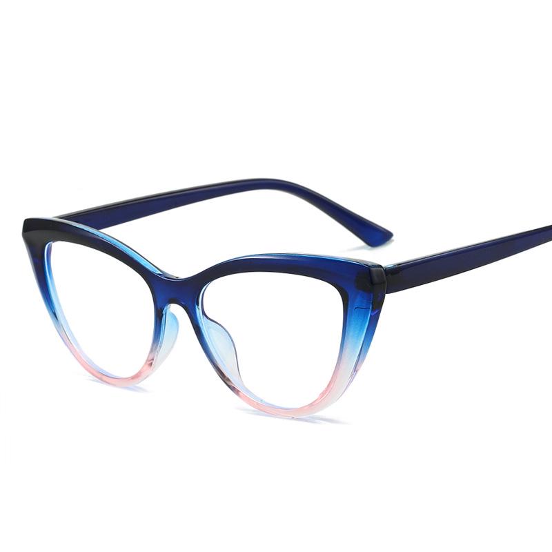 Retro Cat-Eye Color Block Women's Anti-Blue Light Glasses - Fashionable Large Frames, Lens Compatible, Trendy.