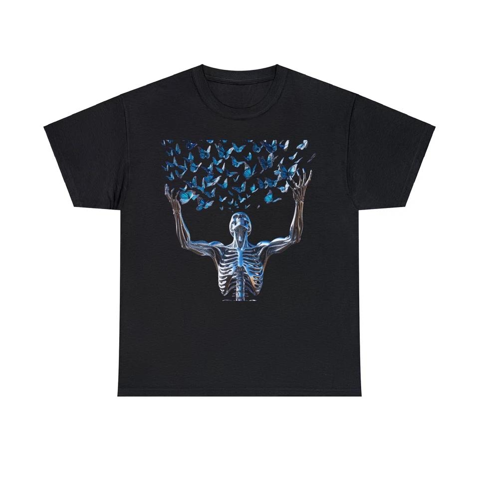 Unisex Adult T Shirt Streetwear Designer Graphic Tee Chrome Skeleton Butterfly XL