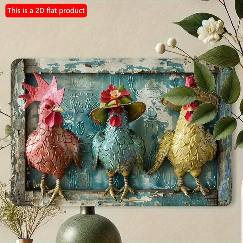 2D Platt Träskylt 30*20cm Vintage Rustik Bondgård Vintage Kyckling Plåtskylt, Dekorativ Väggkonst för Hem och Garage, Hängande Dekor Inomhus Utomhus