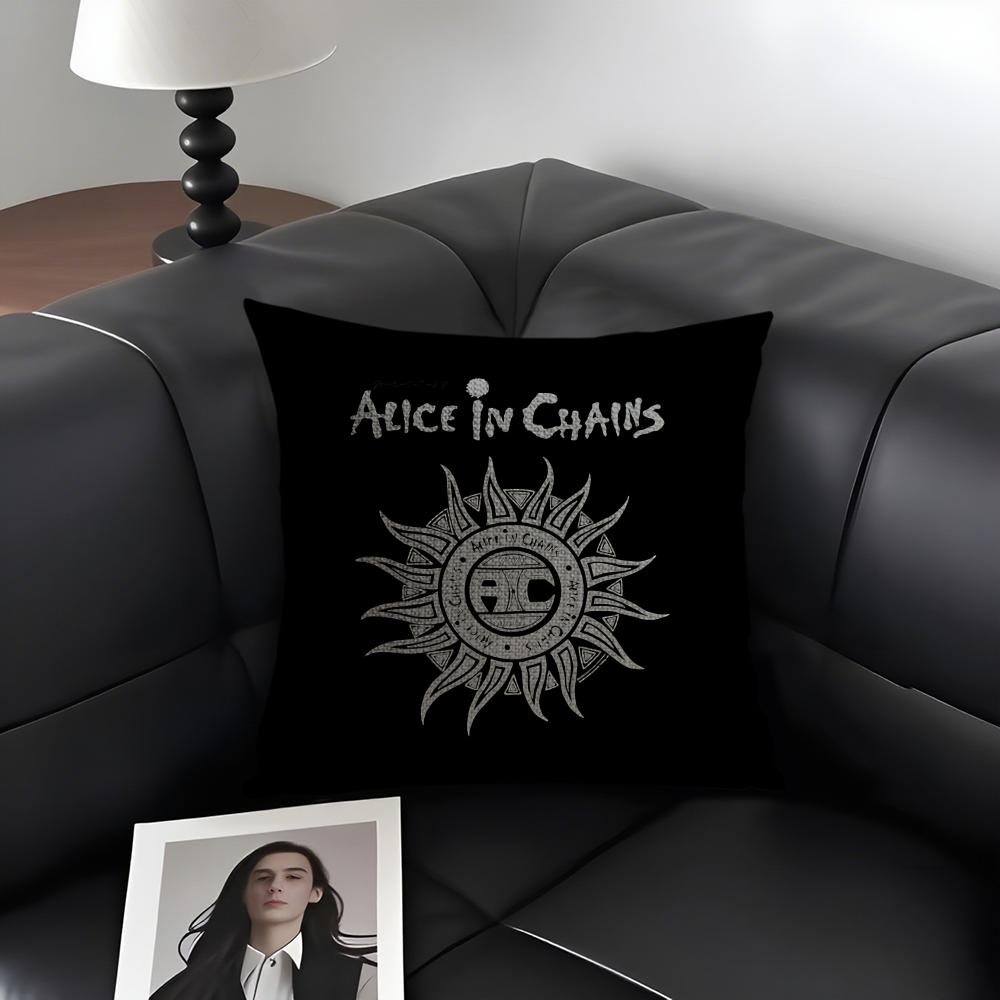 A-Alice In C-Chains Band Cushion Cover Natural Linen Organic Fabric Double-Sided Printing Sofa Home Decor Gift Pillow Case