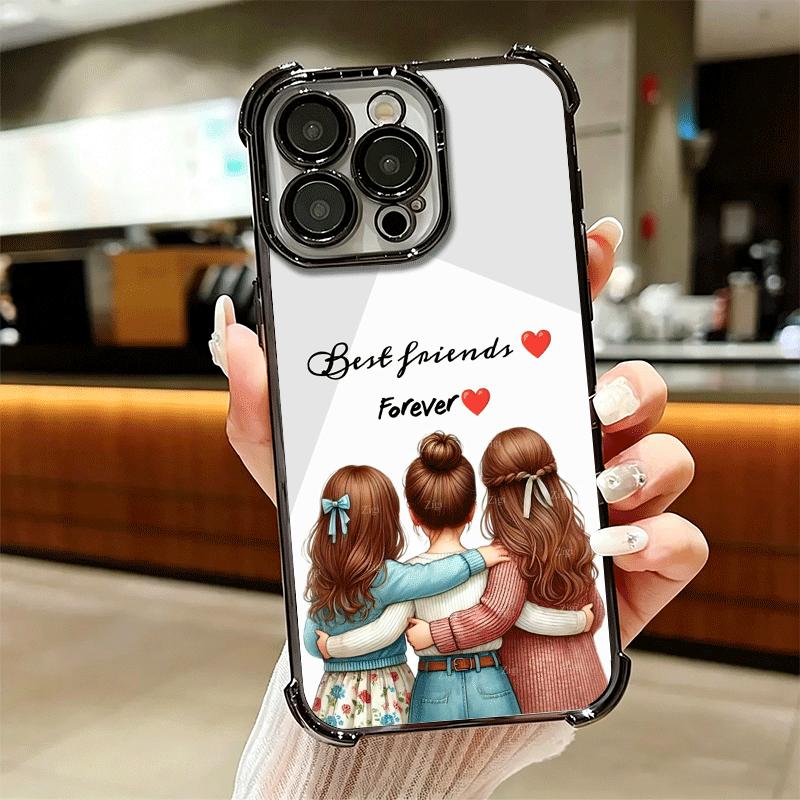 Best Friends Forever Girls Plating Phone Case For Iphone 16 17 Pro Max Air 16E 14 15 Plus 12 13 Mini Anti-Fall Airabag Cover
