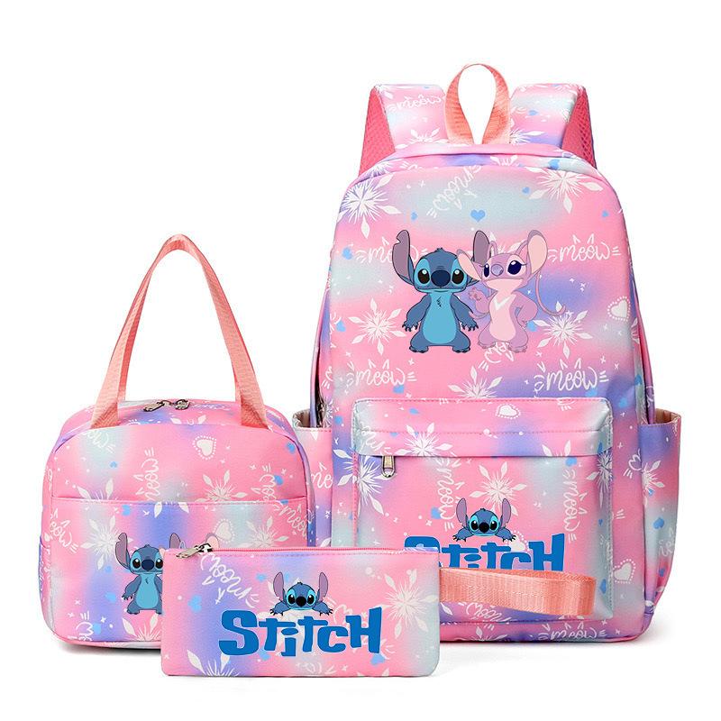 Stitch Three Piece Backpack for Male and Female Students, Campus Cartoon Printed Backpack, Outdoor Travel Large Capacity Bag