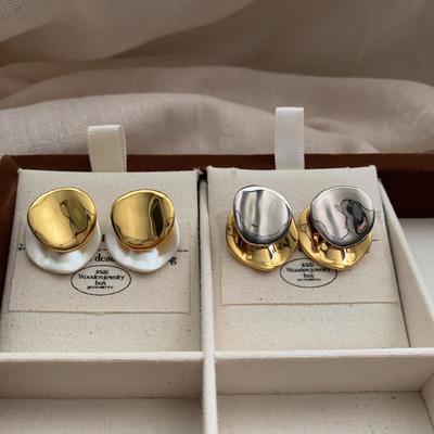 Irregular Retro Style Earrings, Simple Round Design, Metal Texture Stud Earrings, High-End Niche Temperament, Geometric Earrings.