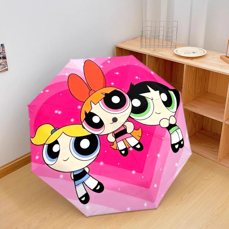 

1PC The Powerpuff Girls Umbrella Portable Folding Umbrella Iron Frame Hole Bone Structure Outdoor Home Umbrella A6 разноцветный