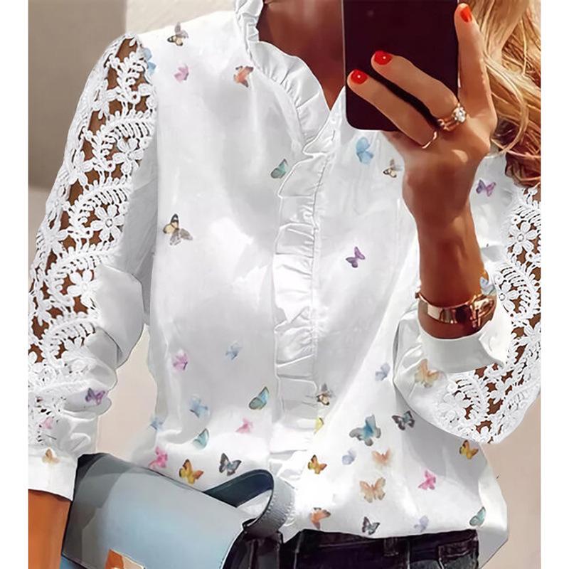 Elegant Cross-Border Miao Ruffle Collar Long-Sleeve Women's Shirt