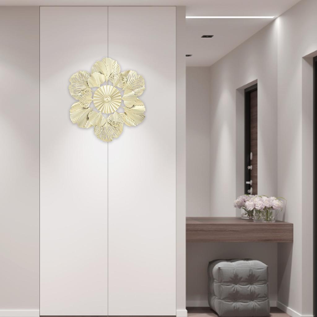 Nordic Luxury Wall Decoration Apricot Leaf Flower Mirror Wall Pendant Iron Art Porch Decoration
