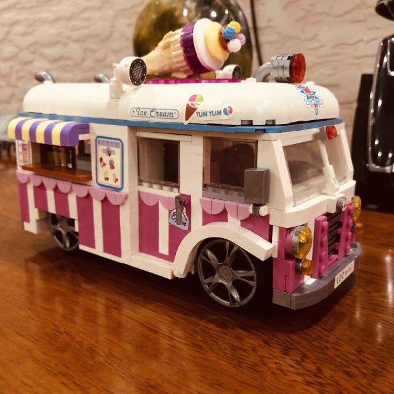 LOZ 1112 Vehicle Model Pink Ice Cream Van Car Truck Shop Store 3D Model Mini Blocks Bricks Building Toy for Children Gift No Box