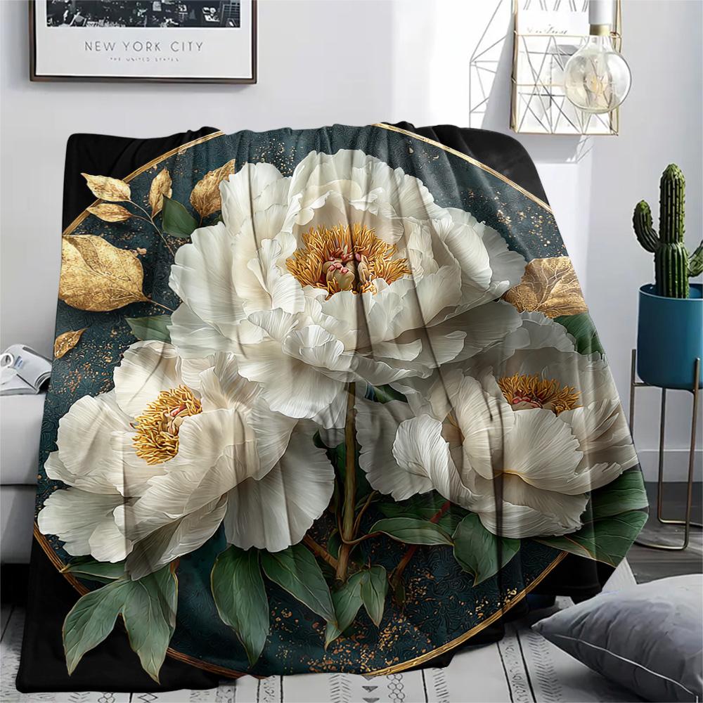 Flower Print Flannel Blanket, High quality Comfortable for All Seasons, Home Decor, Warmth and Comfort, Perfect for Christmas Gifts