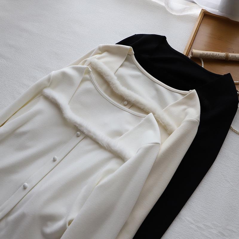 

Bi Zheng 2024 Winter Square Neck Patchwork Women s Ruched Slimming Top One Size