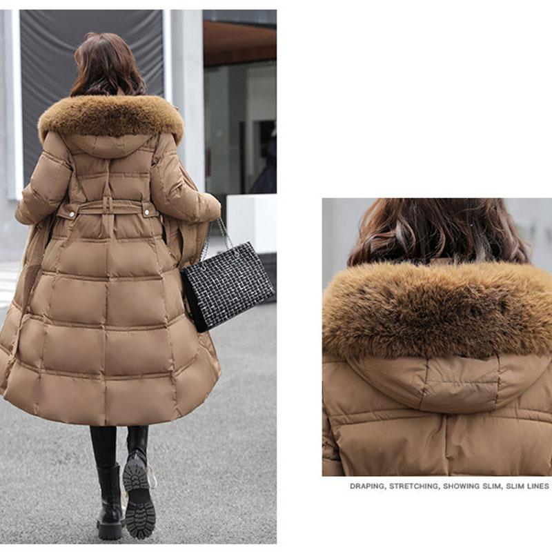 90% White Duck Down Thick Warmth Elegant Hooded Fur Collar Large Size Loose Female Coat Women Winter Down Jacket