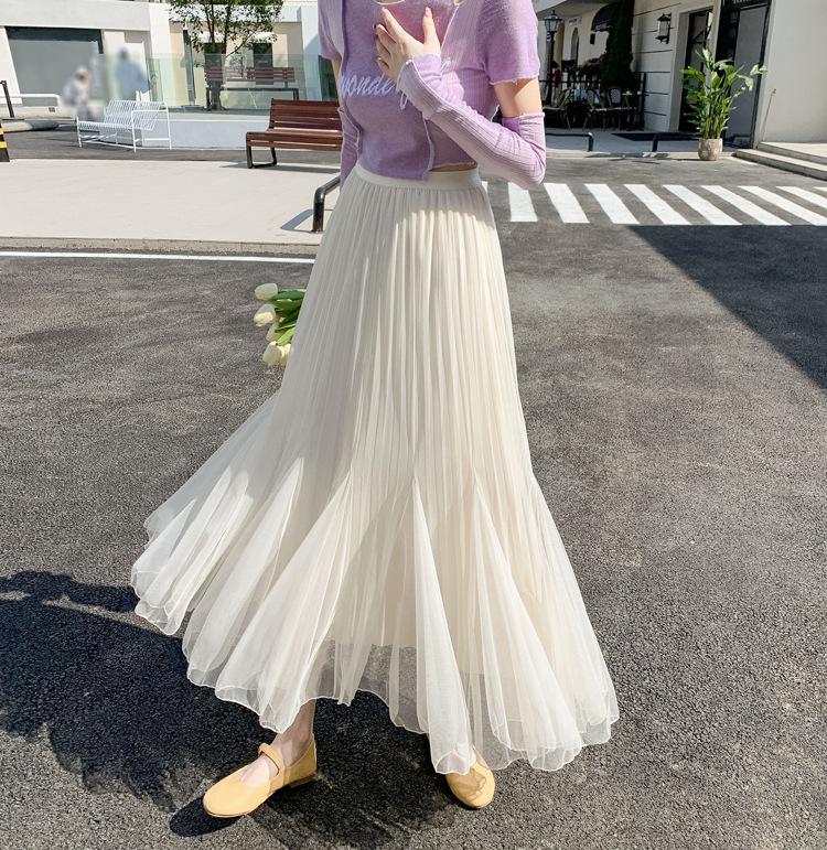 Spring Summer Women Mesh Half Length Skirt Women's Elastic High Waist Skirts Long Mermaid Female Bottoms for Slim Women