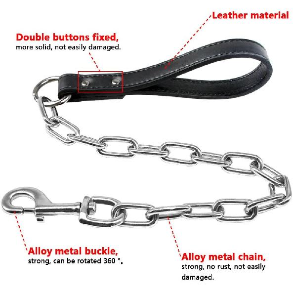 Didog 28 inch Length Heavy Duty Anti-bite Dog Giant Chain Leash with Leather Handle