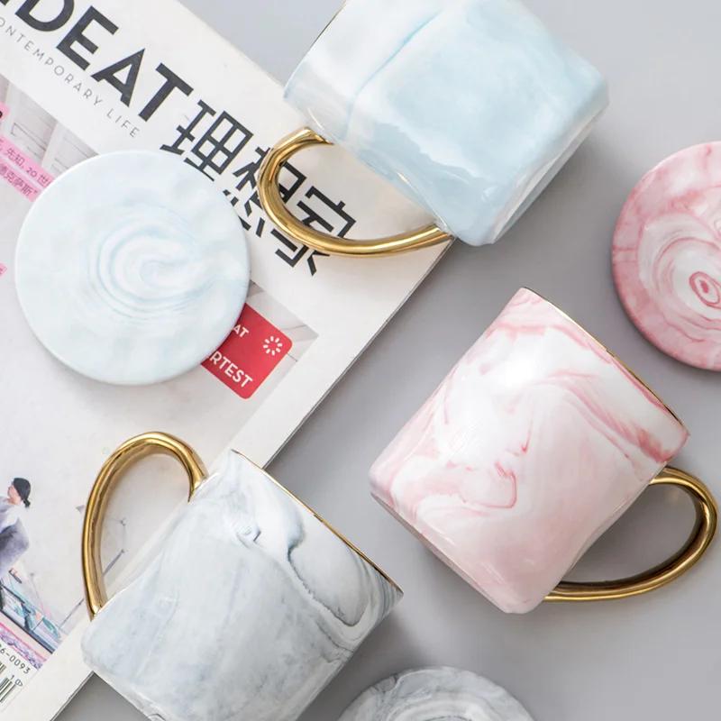400ml Marmurkowy złoty ceramiczny kubek z rantem Nordic Coffee Cup Prezent dla pary na rocznicę Śniadanie Owsianka Mleko Prezent na Walentynki