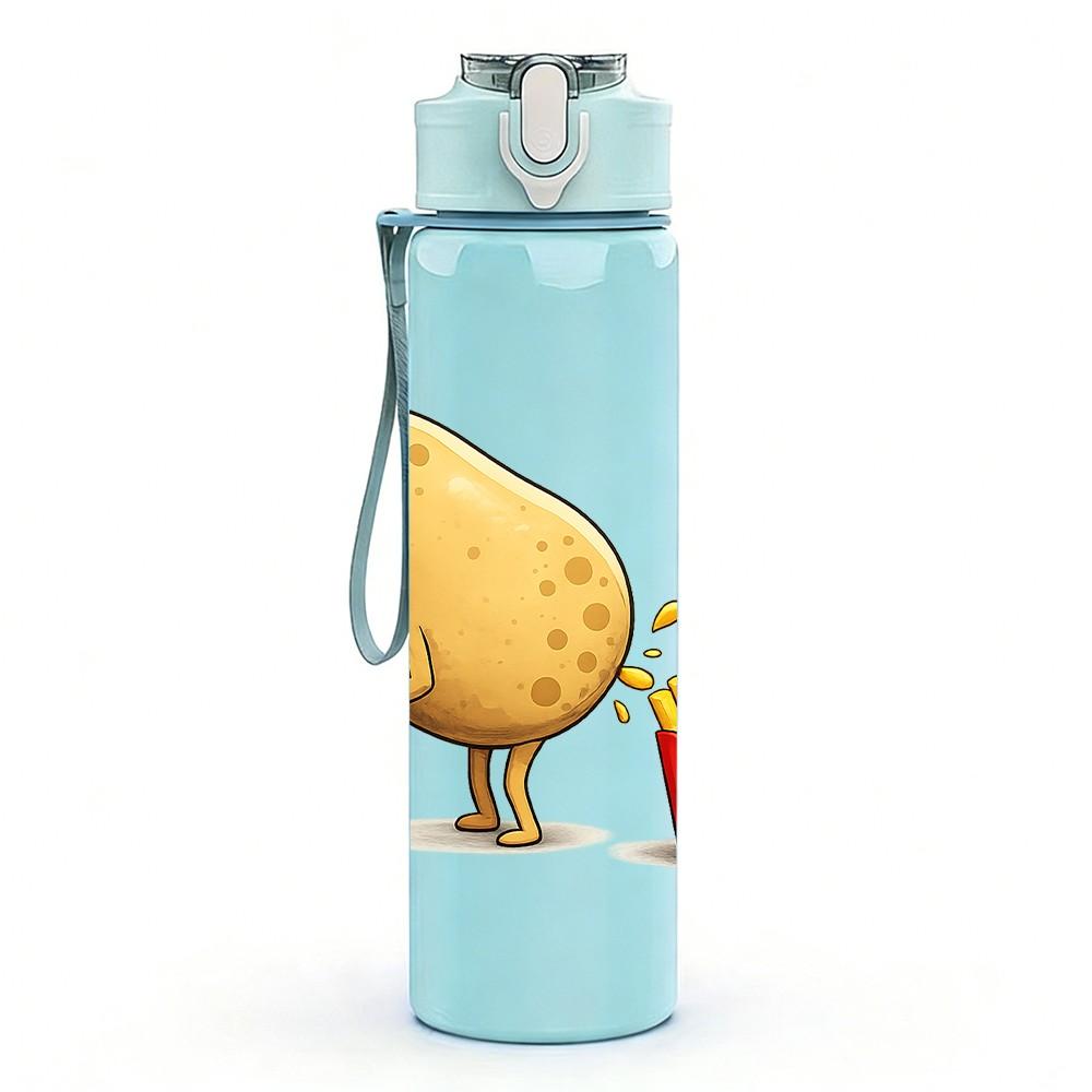 1PC Potato French Fries Funny Cartoon Print 750ml Color Plastic Sports Water Bottle Leakproof Flip Straw Lid Suitable for Sports Office Home Use