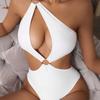 Fashion Sexy Solid Color One Shoulder Hollow Out Slim Fit Bikini Swimsuit For Beach