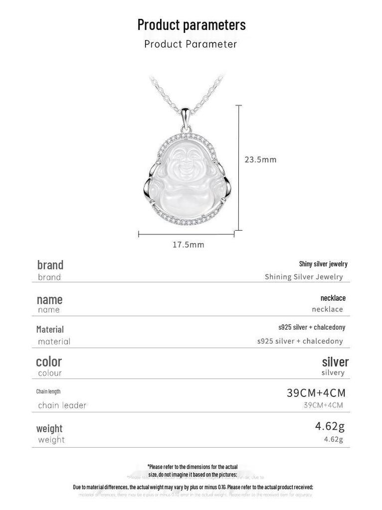 S925 Sterling Silver High Ice Chalcedony Buddha Pendant Necklace for Women - Maitreya Clavicle Chain, Simple National Trend, Mother's Day Gift.