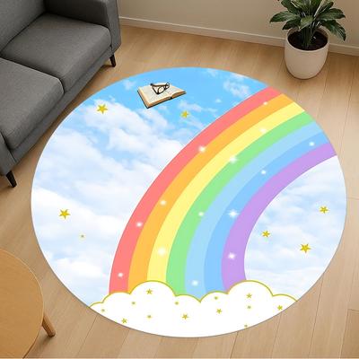 1 Stück Regenbogen Sterne Runde Stuhlmatte Teppich - Rutschfest, Fußmatte für Büro, Schlafzimmer und Innenbereich Dekoration c1125424