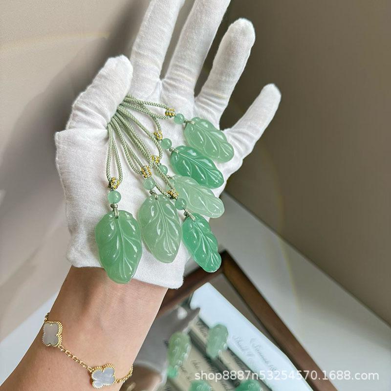 Dongling Jade Leaf & Golden Branch Pendant Necklace for Career Success