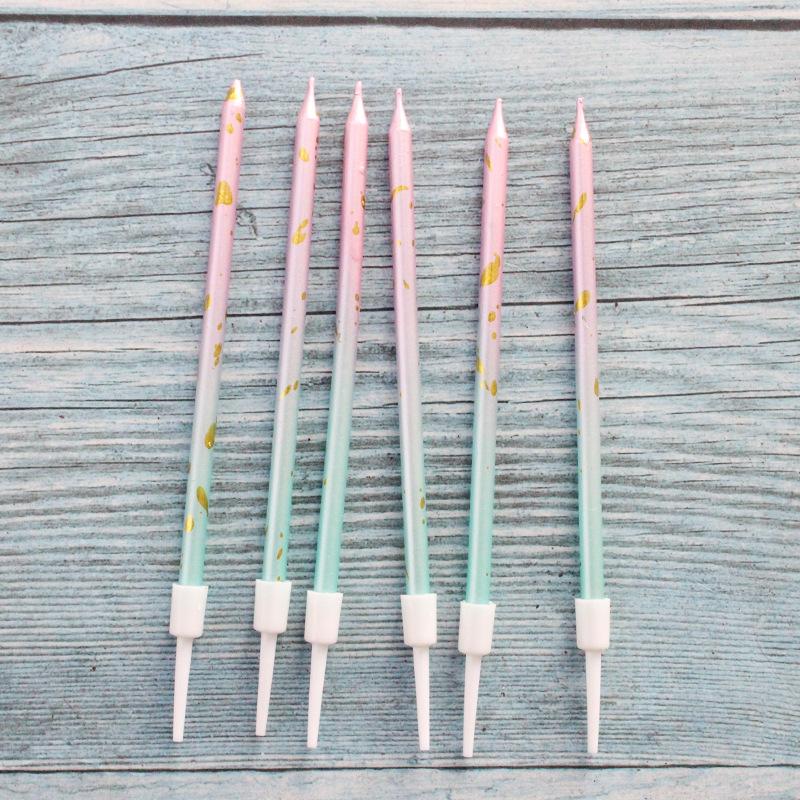 New Ins Style Gradient Pink Blue Pencil Candles, 6-pack Romantic Party Long Pole Candles