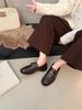 Retro Brown Gold Coin Loafers Women's Autumn and Winter New British Style Thick Heel Single Shoes Small Leather Shoes One Pedal Women's Shoes