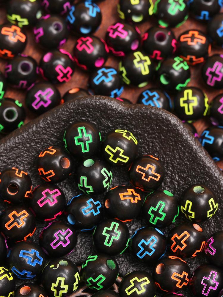 Home Party Supplies Handmade Keychain 20Pcs Bracelet Acrylic 7mm Fashion Necklace DIY Loose Beads Jewelry Making Material Cross Accessorie Round