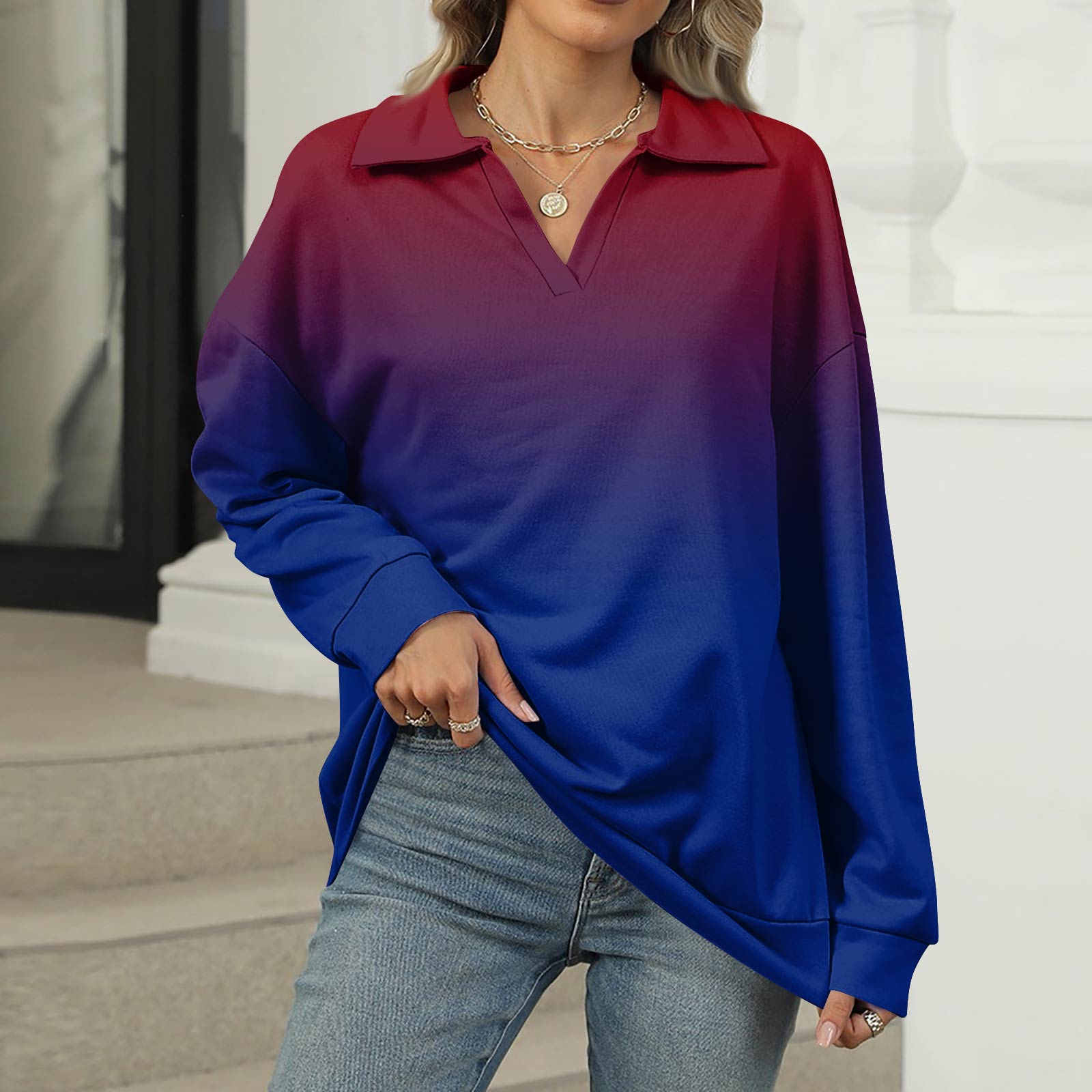 

Women s Summer Fashion Casual Printed V-Neck Long Sleeve Shirt Top S