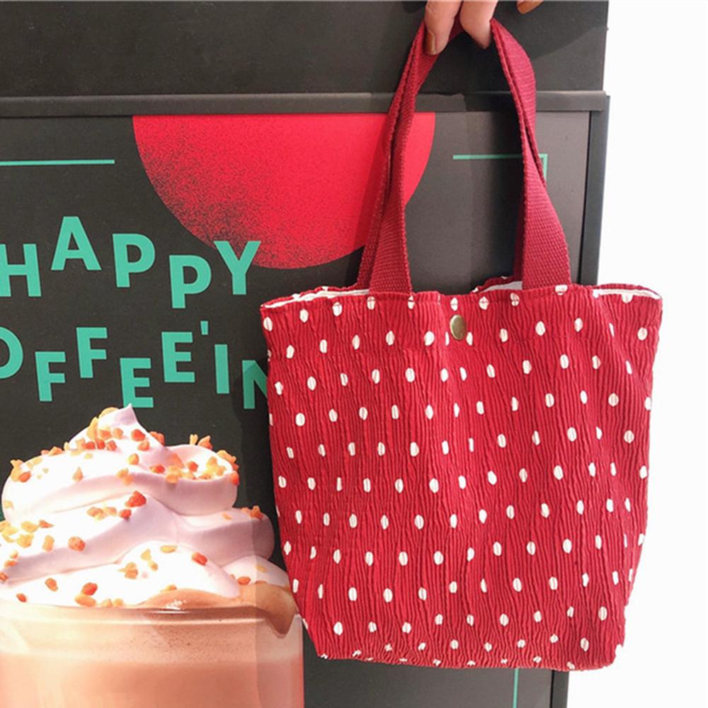 

Portable Mini Fresh Cloth Bag Female Wrinkle Printed Handbag Insulated Thermal Cooler Bento Lunch Box Canvas Tote Picnic Storage красный