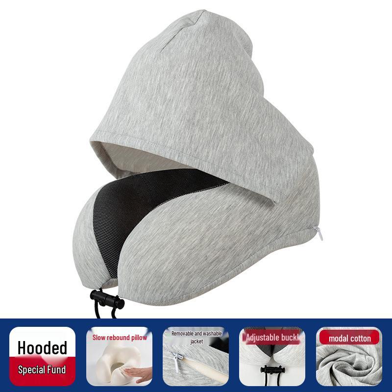 Particle U-Shaped Hooded Neck Pillow: Multi-functional, Light-Blocking, Breathable, for Airplane Nap & Lumbar Support