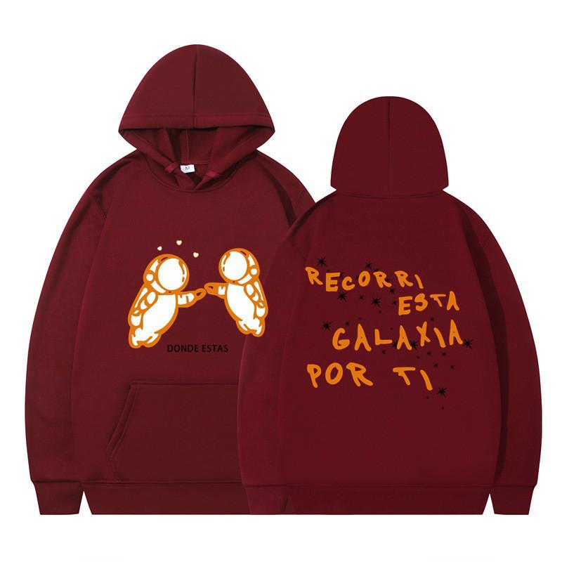 Men's Cross-Border Fashion Sweatshirt - Double Astronaut Print, Loose Fit, Casual Hoodie.