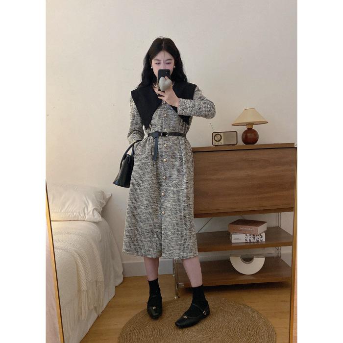 

French small fragrant style long-sleeved dress women s autumn new skirt high-end and thin dress S