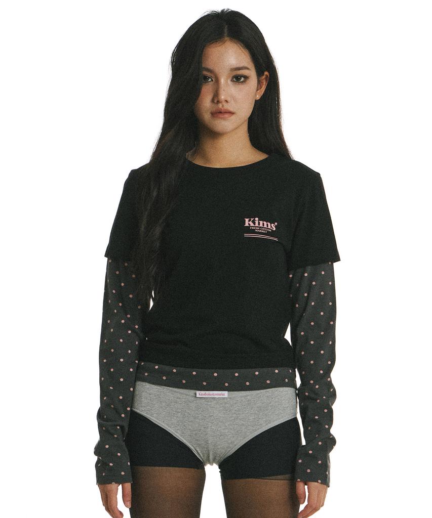 Kimseupeulesikoteunmakes Chic Dot Layered Long Sleeve T-Shirt Black