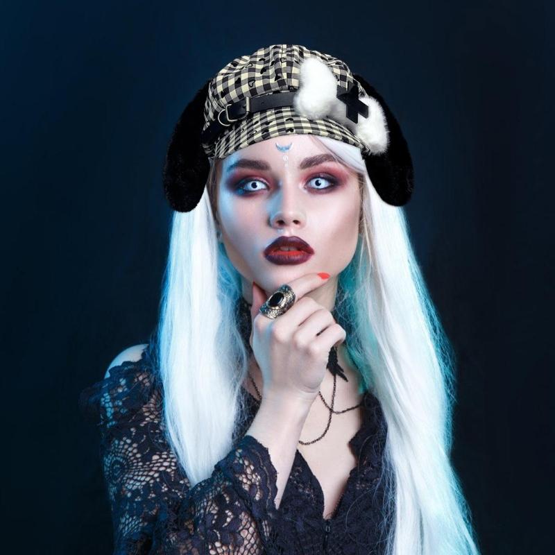 Dog Bone Pattern Hat Trendy Plush Lovely Styles Hat Vintage Check Beret Hat for Trendy Youth