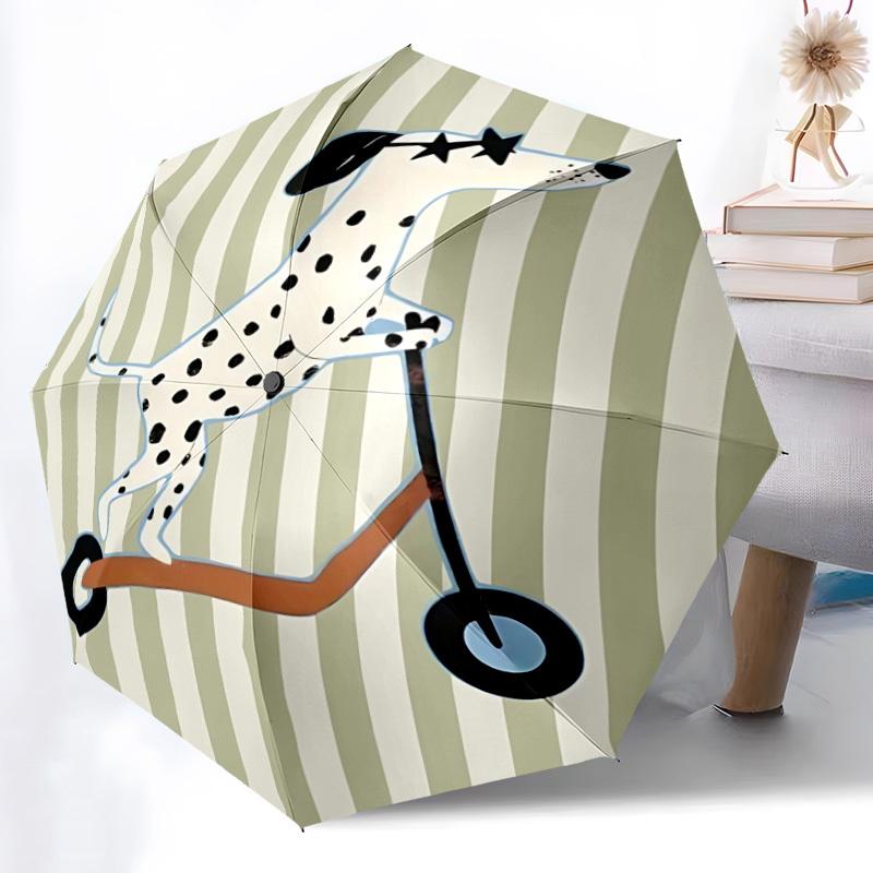 1pc Dalmatian, Scooter Automatic Opening/Closing Folding Umbrella with 8 Ribs, Plastic Handle, Windproof Portable Sunshade Umbrella yy251222228