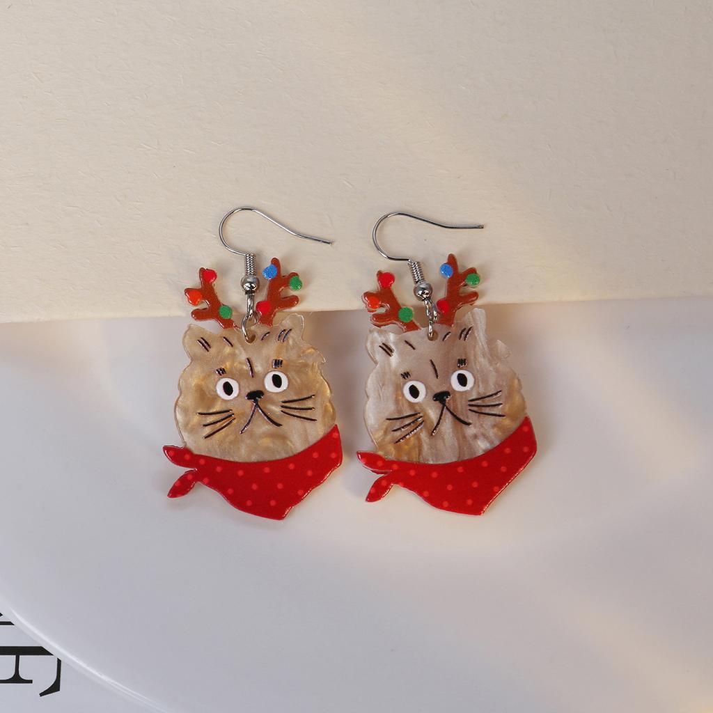 Exaggerated Christmas Elk Snowflake Earrings, Personalized Gloves Snowman Design Acrylic Earrings