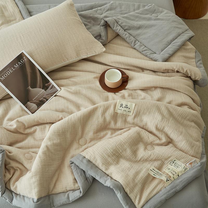 Japanese Double-Layer Yarn Summer Quilt High-Quality Two-Tone Soybean Thin Quilt Skin-Friendly Cooling Comfort for Single Double